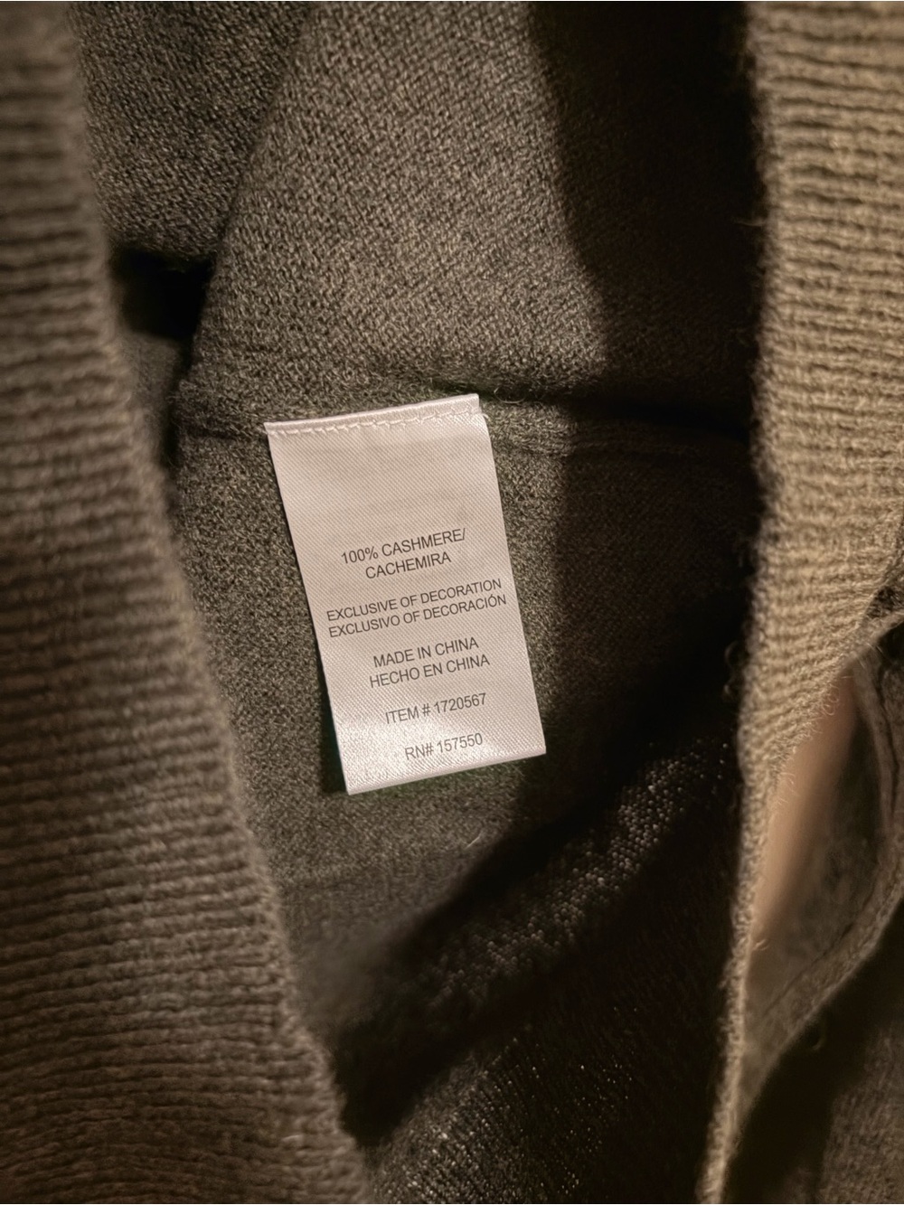 Tahari Men's Olive Green Cashmere Qtr-Zip Sweater - Picture 5 of 5